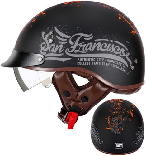Casco Scooter Caschi Cromwell, Casco Demi Scooter Omologato DOT/ECE Casco Moto Vintage Casco Scodella Per Moto Cruiser Chopper Scooter Motorino Adulti Uomini Donne 4,L
