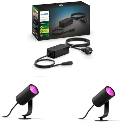 Philips Hue Lily Basis-Set mit 2 Gartenspots (Anthrazit) – Weißes und Farbiges Licht – Inkl. 1 Netzkabel – Gartenbeleuchtung – White and Color Ambiance