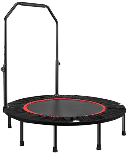 LN COZY CORNER Foldable Fitness Trampoline, Max 550lbs(250kg), Rebounder Exercise Trampolines with Adjustable Handrail, Indoor/Outdoor Mini Trampoline for Home Workout (Black, 48 inch)