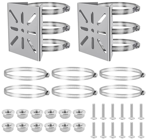 ShiFaKa 2 PcsSoporte Camara Vigilancia Exterior,Soporte Camara | Soporte para Cámara de Vigilancia Exterior,Soporte de Montaje en Poste Vertical Acero Inoxidable 3 bucles para Cámaras CCTV