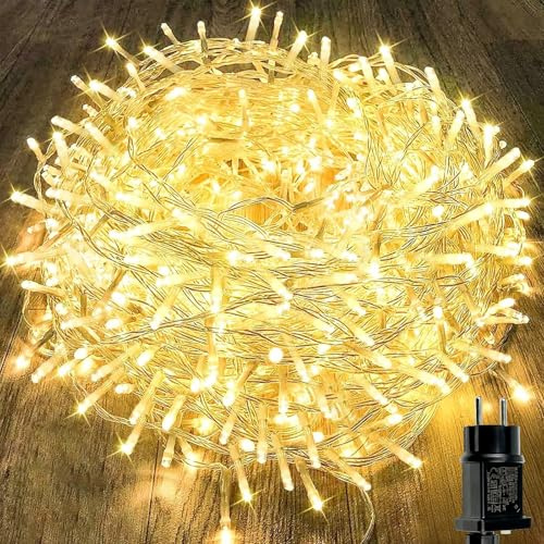 20m Lichterkette Weihnachtsbaum 200 LED Lichterkette Außen Strom, Warmweiß | Weißes Kabel, Timer, 8Modi, Wasserdicht Weihnachtsbeleuchtung für Weihnachtsdeko Innen Weihnachten Tannenbaum Garten Balkon