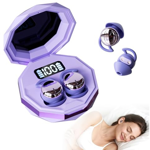 Schlafkopfhörer Bluetooth 5.4 Sleep Earbuds, Weichenoise Noise Cancelling Kopfhoerer Sleepbuds, Unsichtbare Schlaf Kopfhörer, Ohrhörer zum Schlafen (Lila）