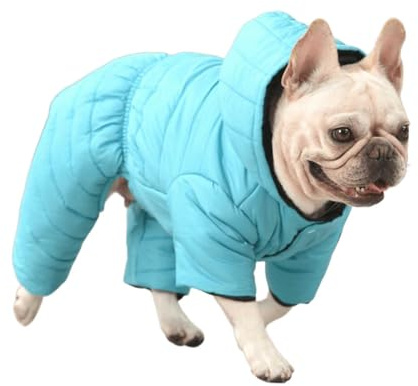 UOSIA Hundebekleidung für Bulldoggen Hundemantel aus Baumwolle mit Kapuze und Wattierung 4-Legs Einfarbige Jacke mit Druckknöpfen Daunenmantel für Französische Bulldoggen Schneeanzug