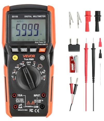 VEVOR Digital Multimeter, 6000-Count TRMS DC/AC Voltmeter Current Tester, Auto-Ranging Multimeter for Current Voltage Resistance Capacitance Temperature Diodes Continuity Low Impedance Measurment