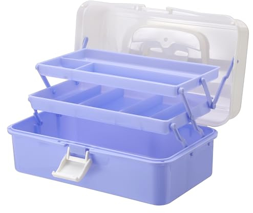 Hipiwe 3-Layer Plastic Storage Box with Dividers and Handle, Purple 12.8