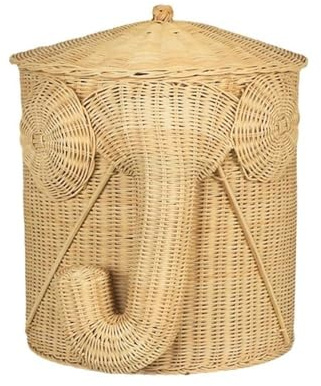 Woven Rattan Laundry Basket with Lid, Elephant Laundry Hamper, Round Blanket Basket, Handmade Woven Storage Basket for Living Room or Balcony