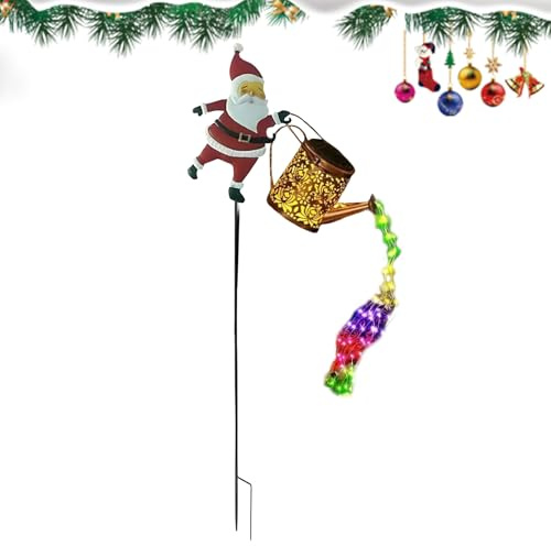 Luces solares para patio, diseño de regadera de Papá Noel impermeable, lámpara solar decorativa, iluminación de jardín al aire libre, iluminación de camino de vacaciones para patio, terraza, balcón y