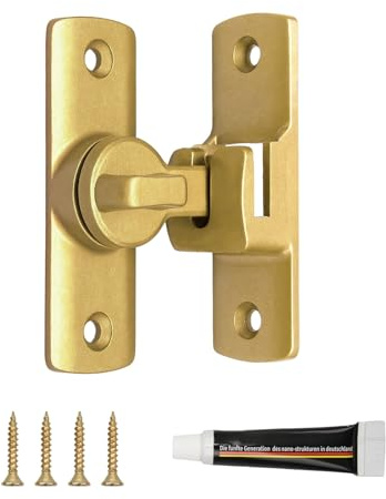 Sliding Door Lock and Bathroom Latch, 90/180 Degree Flip Barn Door Hardware, No Drilling Zinc Alloy Security Gate Latch for Kitchen Cabinets and Windows, Anti-Rust (Gold)