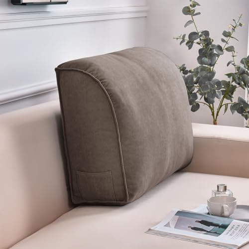 Almohada de cuña extra gruesa para sofá, cojín de apoyo lumbar grande para leer cintura y espalda con funda extraíble (marrón, 70 x 45 x 20 cm)