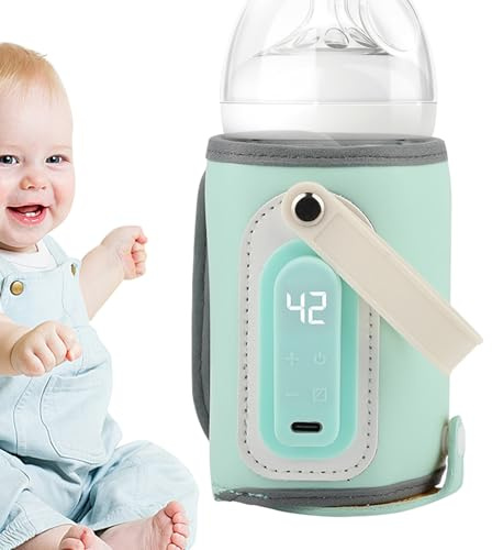 Huxibai Bärbar flaskvärmare - värmare med justerbar temperatur - formel för barn med konstant värme, för pojkar och flickor, natt, semester, bil, utflykter, barnvagn