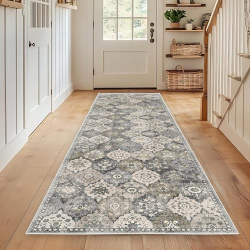 WTHYGB Teppich Läufer Flur, Küchenläufer 60x180cm rutschfest Waschbar | Bettvorleger für Waschküche, Vorzimmer, Schlafzimmer Küche und Wohnzimmer, Carpet Blumen Boho
