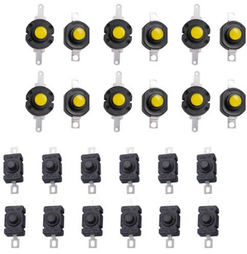 FRCOLOR Interruttore Pulsante Torcia Mini Autobloccante 24 Pezzi per Sostituzione Accensione Torcia Elettrica Componenti Elettrici per Uso Domestico e Progetti Fai da Te