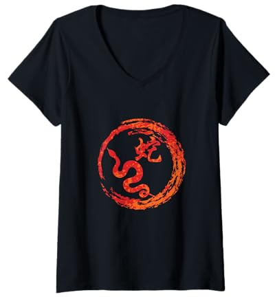 Femme Signe Chinois du Zodiaque Serpent T-Shirt avec Col en V