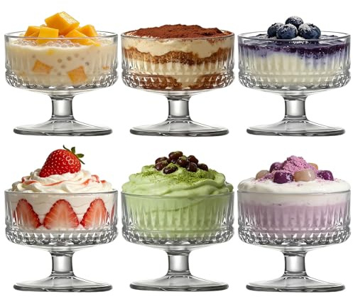 SIGONE 180ml Clear Glass Dessert Bowls 6 Pack for Pudding Appetizers Shrimp Cocktail and Milkshakes