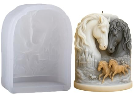 Ljmyy Elegante stampo in silicone 3D a forma di cavallo e castelli per realizzare candele di sapone con disegni in rilievo