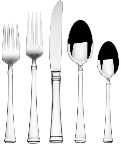 Mikasa Harmony 65-Piece 18/10 Stainless Steel Flatware Set, Service for 12, Polished Silverware with Serving Utensils, Dishwasher Safe