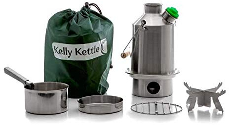 Kelly Kettle 'Scout BASIC KIT - Stainless Steel 1.2L kettle, Whistle, Cook Set, Base Support | Boil Water Cook Fast Outdoors | NO Batteries, NO Gas | Camping, Picnics | Weight 1.49kg/3.3lb