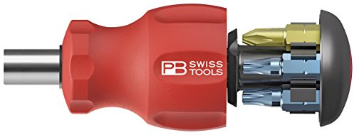 PB Swiss Tools PB 8453 Lot de 6 tournevis avec porte-embouts Insider Stubbby, 6 embouts Precision Bits, fente cruciforme, Torx®, 100% Swiss Made, Garantie limitée