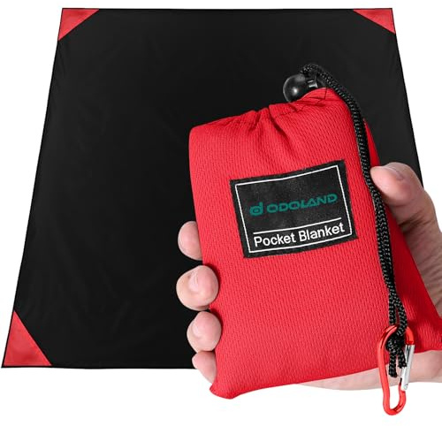 Odoland Coperta da Picnic Pieghevole 160 x 180 cm, Tappetino da Spiaggia Impermeabile e Leggera, Coperta da Tasca, Adatto per Camping, Viaggi, Escursione e Spiaggia, Rosso