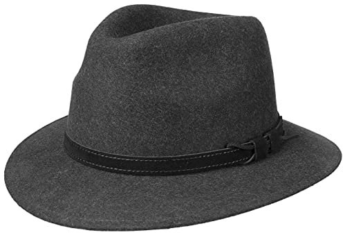 LIERYS Apennin Rollhut Traveller Form Wollfilzhut Velourslederband Wasserabweisend Atmungsaktiv Herren Ganzjährig Made in Italy anthrazit 57 cm