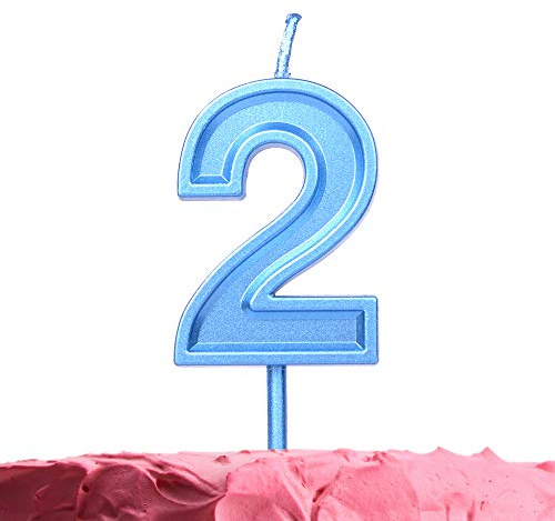 GET FRESH Number 2 Birthday Candle – Blue Number Two Candle on Stick – Elegant Blue Number Candles for Birthday Wedding Anniversary – Baby’s 2nd Birthday Candle Cake Topper – Blue 2 Candle