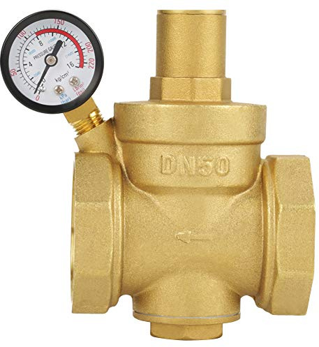 Válvula reductora de presión, BSP DN50 Latón de 2 pulgadas Reducción de presión de agua Control de agua ajustable Regulador de presión Rosca de válvula con medidor de nivel 1.6
