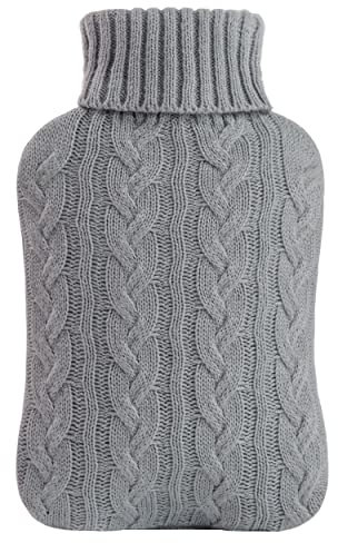 samply Hot Water Bottle with Knitted Cover, 2L Hot Water Bag for Hot and Cold Compress, Hand Feet Warmer, Neck and Shoulder Pain Relief, Gray