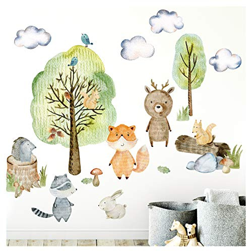 Little Deco Wandtattoo Waldtiere mit Bäume Pilze und Gras DL450 M - 152 x 84 cm (BxH)