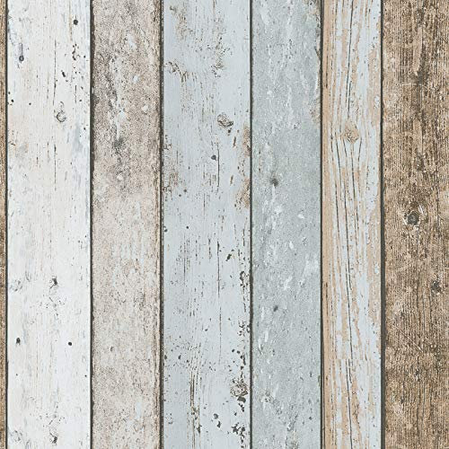 Holz-Tapete Shabby Chic | Vintage-Tapete beige hellblau | Papiertapete Holzoptik 8999-27 | Maritime Tapete für Schlafzimmer & Badezimmer!