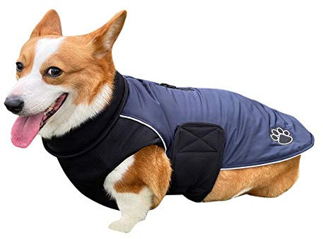 DAIHAN Warme Hundekleidung Winter Hundemantel Jacke mit Gurtloch Outdoor Sport wasserdichte Hundekleidung Outfit Weste für Kleine Mittelgroße Hunde,Marine,3XL