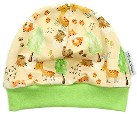 Kleine Könige Mütze Baby Jungen Beanie · Modell Fuchs Bär Waldtiere Herbstwald beige, Lemon · Ökotex 100 Zertifiziert · Größe 74/80