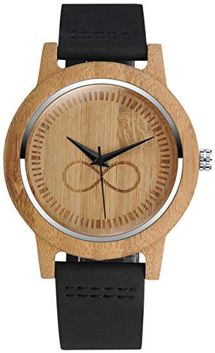 SUPBRO Herren Uhren Holzuhr Holz Armbanduhr Klassik Analoge Quarzwerk Uhren Unisex Unendlichkeit Leder Armband