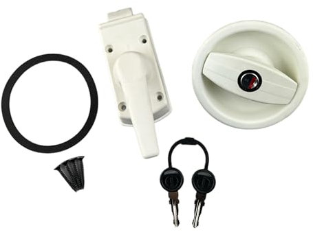CR-MOESANCO® Lucchetto per ingresso camper con maniglia e chiave, svolta a destra, rotondo, bianco