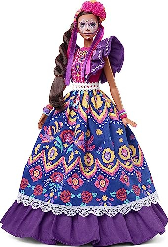 Barbie 2022 Día De Muertos Puppe mit traditionellem Rüschenkleid, Blumenkrone und Calavera-Gesichtsbemalung, Geschenk für Sammler