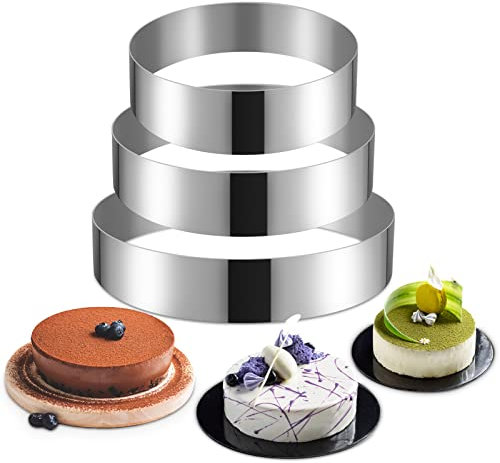 Domeilleur 3 pcs Cercle a Patisserie 20 23 26 cm, Cadre Pâtissier Rond INOX Argent, Moule Cercle à Gateau Cookie Cutter Cadre Moule Entremet Fondant Gelée Gâteau Mousse Argent Accessoire Patisserie