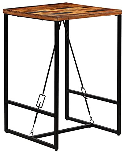 Makastle Bistrotisch Bartisch Stehtisch Partytisch Beistelltisch für Bars Clubs oder Restaurants, Tischplatte aus Massivholz, Stahlbeine, 70x70x106 cm