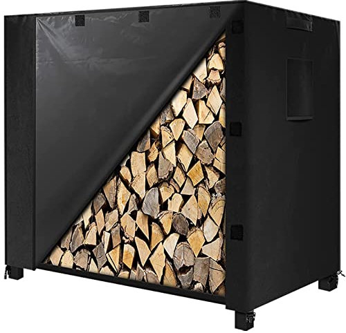 SPXMQSS Bache Protection Bois 8 Pieds éTanche, Bache Bois De Chauffage 4 Pieds Protection Solaire Anti Poussière Coupe Vent, Range Bois Exterieur avec éVents Et Poignées Black,122 * 61 * 107cm