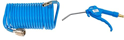Güde 41400 SB Druckluft Spiralschlauch 5 M (mit Schnellkupplung und Stecknippel, Knickschutz) & BGS 3208 | Druckluft-Ausblaspistole | 100 mm | Drukluftpistole | Griff aus blauem Nylon-Fiberglas
