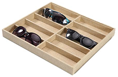 TOMYEUS Brillenhalter Mode Brille Hüllen Leinen 6/10/12 Gitter Sonnenbrille Display Box Sonnenbrille Anzeige Gläser Display Requisiten Schmuck Organizer Tablett Sonnenbrillen-Organizer