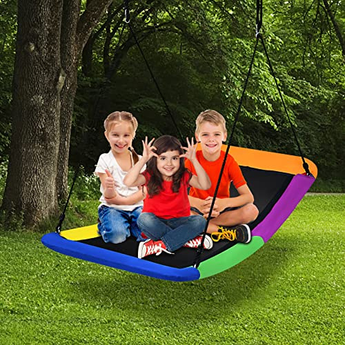 RELAX4LIFE Columpio ovalado de jardín, nido con cuerdas ajustables, silla colgante multiusos para niños y adultos, carga 120/150/300 kg (150 x 80 x 180 cm, 150 kg, colorido)