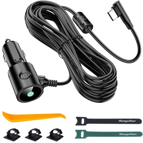 Range Tour Dash kamera billaddare, USB-C-gränssnitt, L-typ bilinspelare strömkabel universal biladapter strömsladd 22 AWG 3,5 m/11,5 fot 12 V/24 V till DC5 V 2,5 A