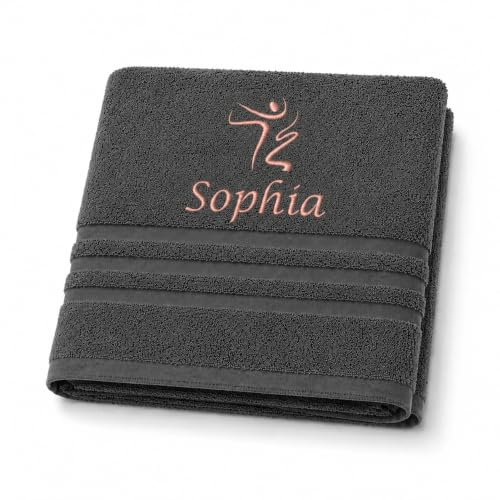 Pet-Jos Personalisiertes Handtuch mit Namen Schön gestickter Sport Name Handbadetuch 100% Baumwollhandtuch Sportliche Motive Personalized Custom Towel with Name (140 x 70 cm, Gymnastik Sport)