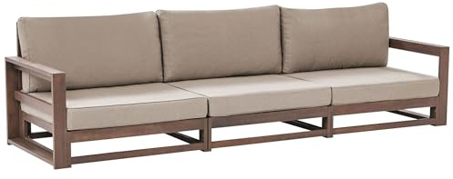 Beliani Gartensofa Akazienholz Dunkelbraun 3-Sitzer Auflagen Taupe Timor II