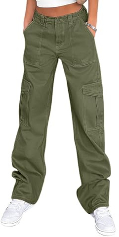 Lepunuo Cargo Pants Tactical Hiking Pants for Women Stretchy Waist Cargo Pants Army Green