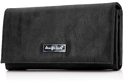 ekavale Damen Portemonnaie mit Viele Kartenfächer, Geldbeutel Damen aus Kunstleder, Geldbörse für Frauen (Schwarz)