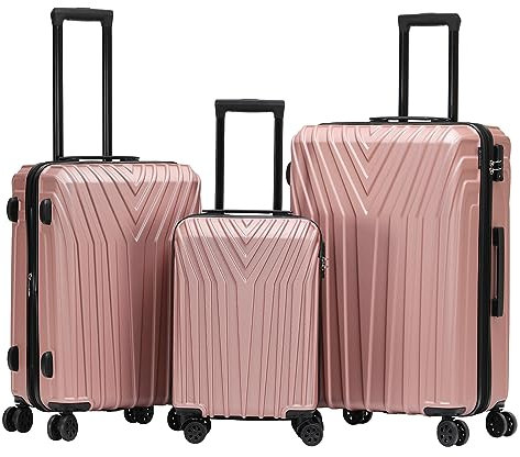 BEIBYE Kofferset Rollkoffer Koffer Hartschale,TSA Schloß, Zwillingsrollen, Erweiterung (Rosa Gold, Set)
