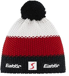 Eisbär Star Pomponmütze Beanie Damen/Herren - Made in The EU Strickmütze Pudelmütze Bommelmütze mit Futter, Futter Herbst-Winter Winter - One Size schwarz-weiß