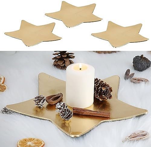 Dekoplatte 3er Set Sternform mit Glasureffekt | PVC Ø28cm Gold | Dekoteller für individuelle Tischdekoration