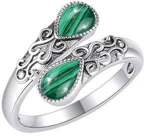 Malachit Ring Sterling Silber Regenbogen Einstellbar Bandringe Viktorianisch Schmuck Geschenke für Damen Mädchen