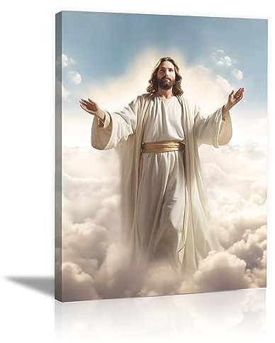 SHYAMIC Wandkunst Leinwand Malerei jesus bild, Cremefarben christliches Jesus-Porträt, Leinwand, abstraktes gerahmtes Gemälde, moderne Kunstwerke für Schlafzimmer, Wohnzimmer - 20x30cm Gerahmt
